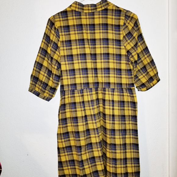 Oddy The Kira Dress | Embroidered Yellow & Blue Plaid Dress - Picture 2 of 8